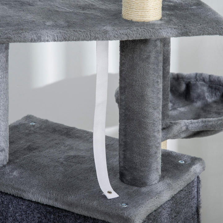 Arranhador para Gatos 127 cm Torre Escalador com Caverna Rede Cama Plataformas Rampa de Sisal Bola Pendurada Cinza