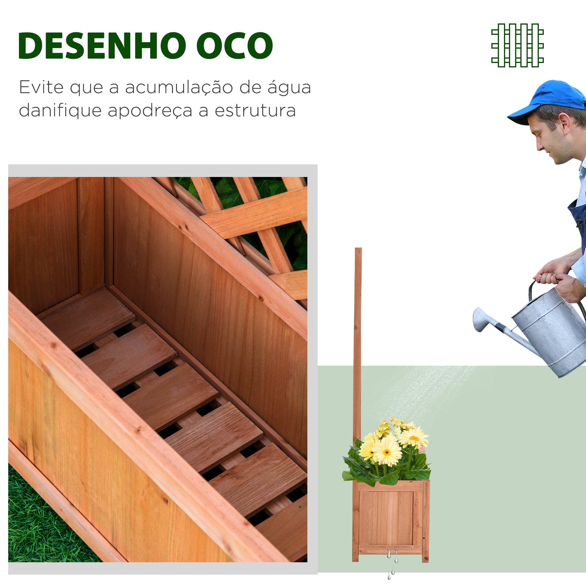 Floreira com Treliça de Madeira Caixa de Plantio com Suporte para Plantas Trepadeiras para Cultivo de Plantas Flores Terraço Jardim Exterior 70x28x117 cm Madeira