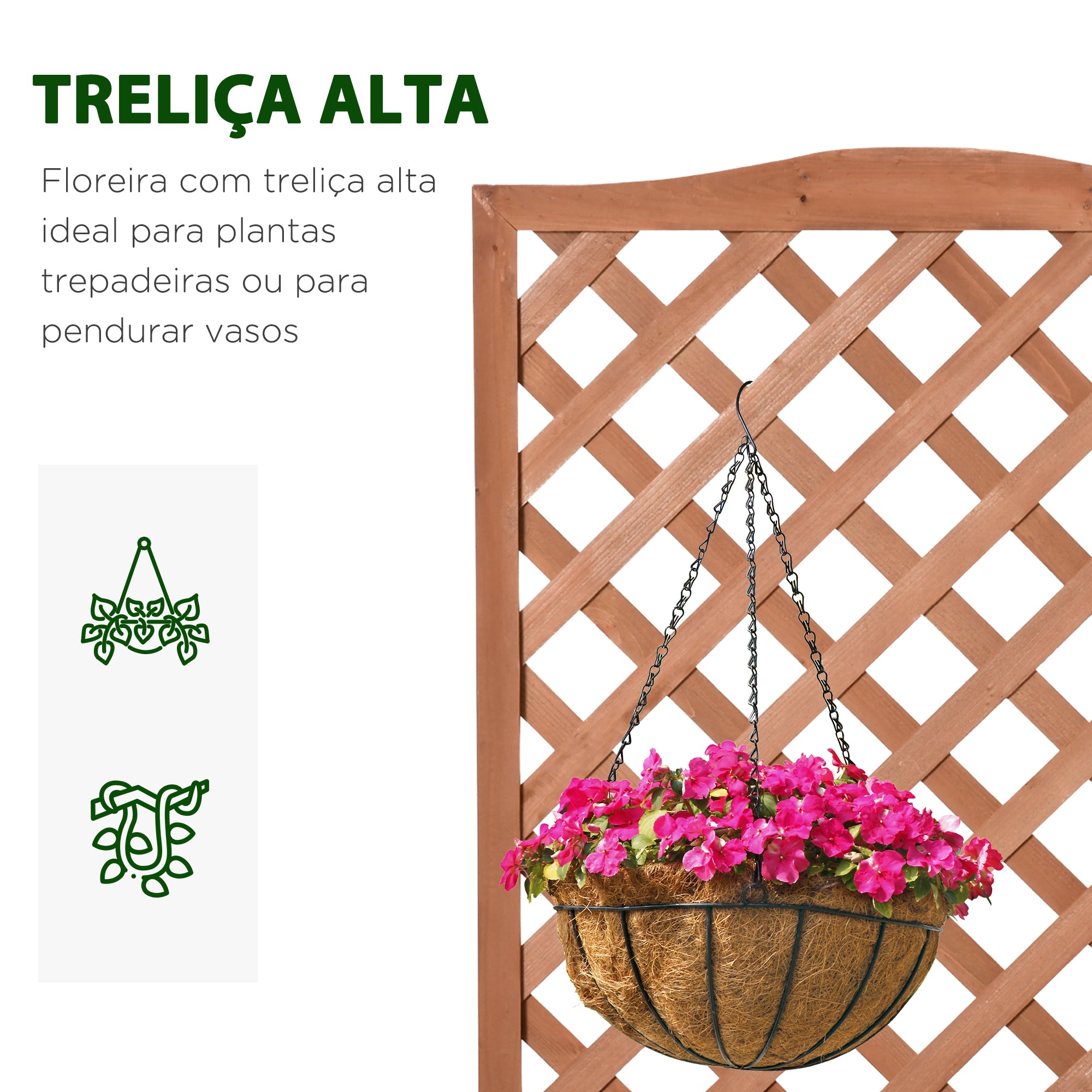 Floreira com Treliça de Madeira Caixa de Plantio com Suporte para Plantas Trepadeiras para Cultivo de Plantas Flores Terraço Jardim Exterior 70x28x117 cm Madeira