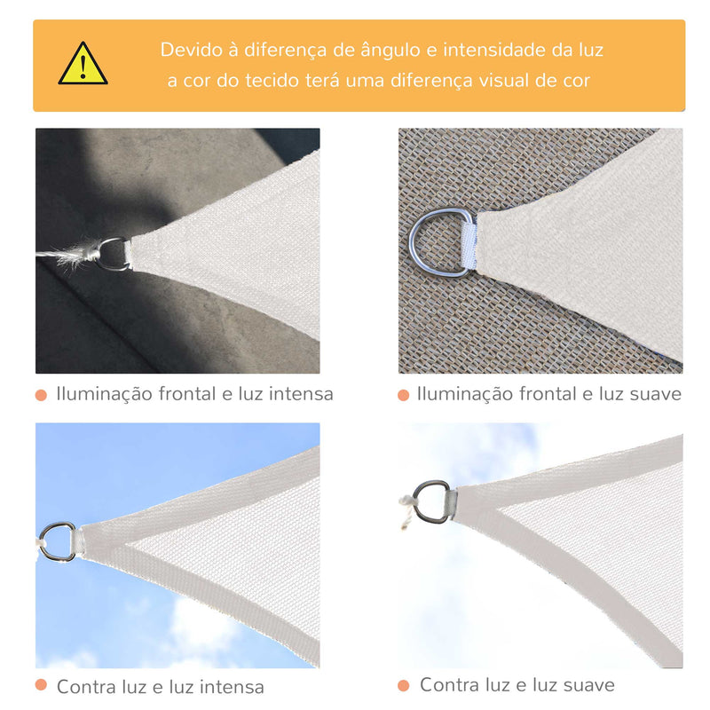 Vela de Sombra Retangular 4x6 m Toldo Vela de HDPE com Proteção UV Aneis em Forma de D e Cordas para Jardim Pátio Piscina Creme