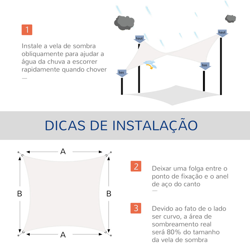 Vela de Sombra Retangular 4x6 m Toldo Vela de HDPE com Proteção UV Aneis em Forma de D e Cordas para Jardim Pátio Piscina Creme