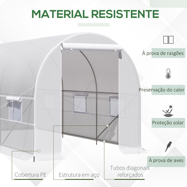 Estufa de jardim 4x2x2m com 6 janelas Cobertura PE 140g / ? Estrutura de aço impermeável