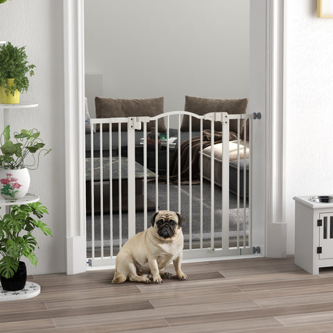 Barreira de Segurança para Cães Barreira com Largura Ajustável 74-100 cm Barreira para Cães com Extensões para Escadas e Portas Branco