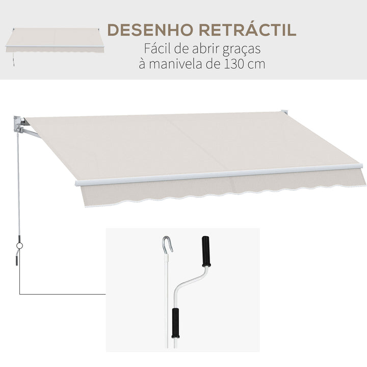 Toldo Manual Retrátil com Manivela 200x250 cm Toldo de Parede com Proteção Solar UV50+ e Estrutura de Alumínio para Jardim Varanda Exterior Creme