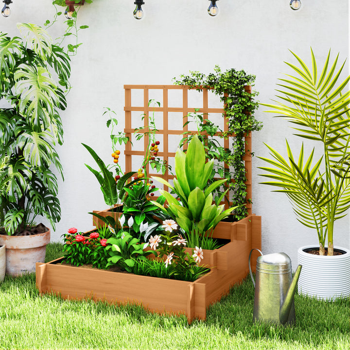 Floreira de 3 Níveis com Treliça Hortal Vertical com Tecido não Tecido para Cultivos de Verduras Flores Ervas 95x95x110 cm Castanho