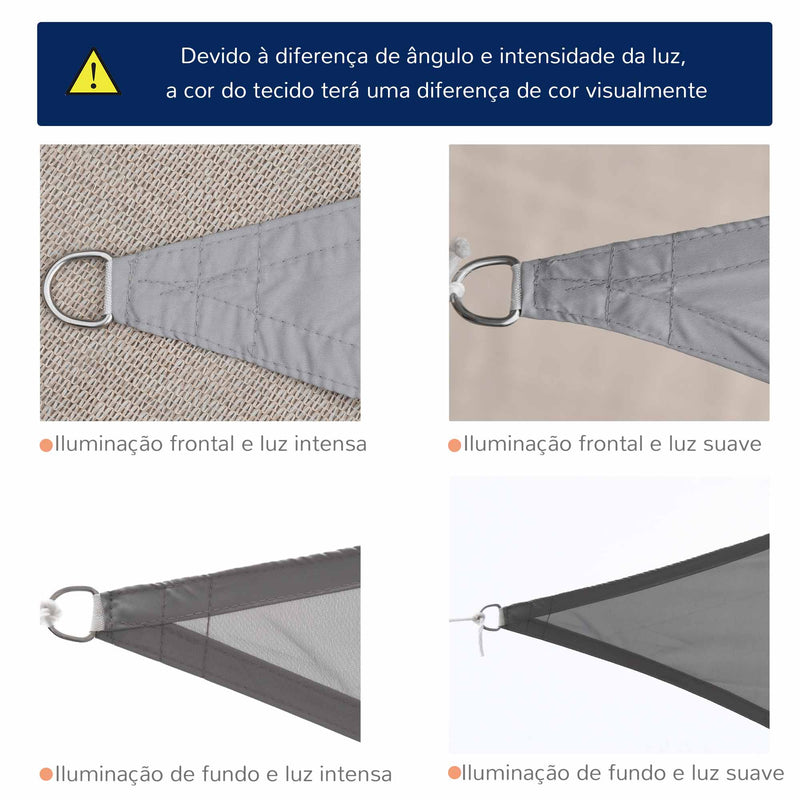 Vela de Sombra Triangular 5x5x5 m Toldo Vela de Poliéster com Proteção UV Aneis em Forma de D e Cordas para Jardim Pátio Piscina Cinza