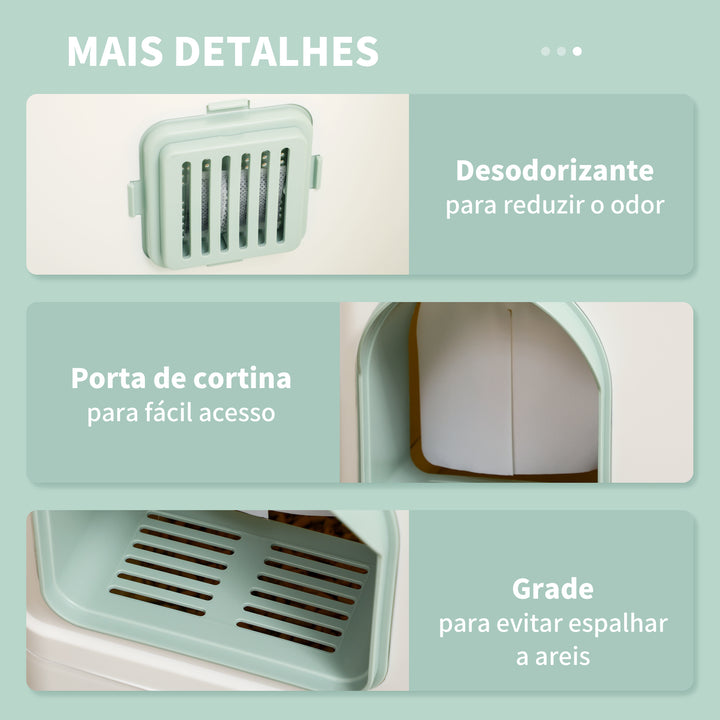 Caixa de Areia Fechada para Gatos Caixa de Areia para Gatos com Bandeja Amovível Entrada com Cortina Pá e Filtro Desodorizante 50x40x40 cm Branco