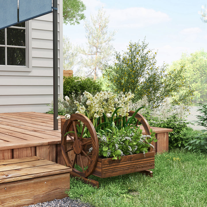 Floreira de Madeira para Exterior 3 Níveis com Design em Escada e Rodas Orifícios de Drenagem Horta Urbana para Plantas e Flores Terraço e Jardim 61x62x57 cm Carbonizado