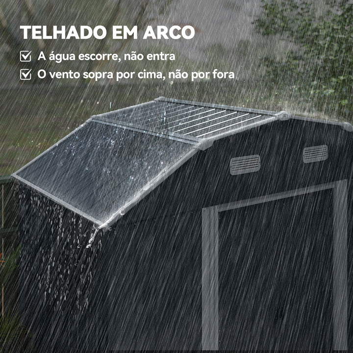 Abrigo de Jardim 2,7 m² 238x132x198,5 cm Abrigo de Exterior Metálico com Base Prateleiras Ajustáveis 2 Portas de Correr e 2 Janelas de Ventilação Cinza Escuro