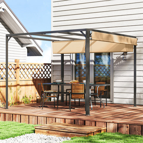 Pérgola com Teto Retrátil Pérgola de Alumínio 3x3 m Pérgola com Cortina Enrolável Proteção UV30+ para Jardim Terraço Exterior Caqui