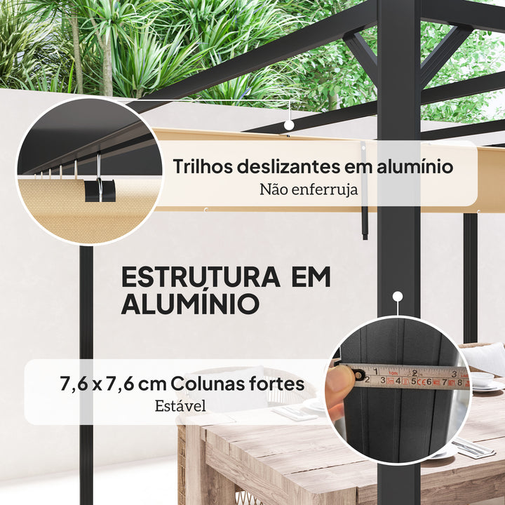 Pérgola com Teto Retrátil Pérgola de Alumínio 3x3 m Pérgola com Cortina Enrolável Proteção UV30+ para Jardim Terraço Exterior Caqui