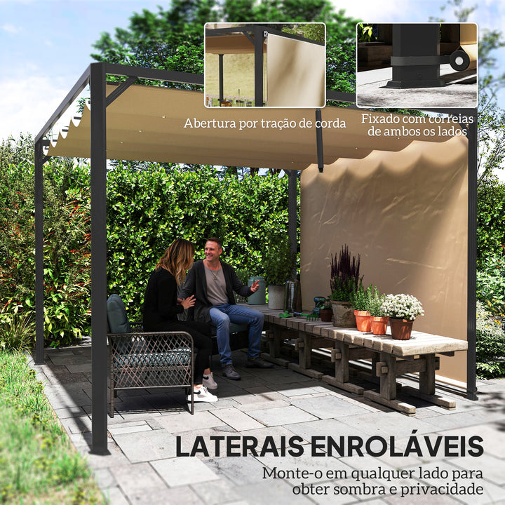 Pérgola com Teto Retrátil Pérgola de Alumínio 3x3 m Pérgola com Cortina Enrolável Proteção UV30+ para Jardim Terraço Exterior Caqui
