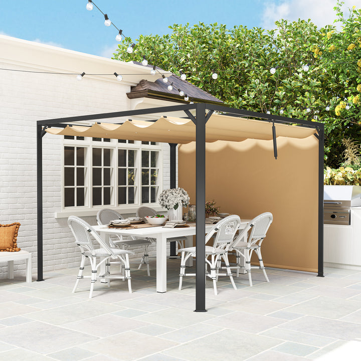Pérgola com Teto Retrátil Pérgola de Alumínio 3x3 m Pérgola com Cortina Enrolável Proteção UV30+ para Jardim Terraço Exterior Caqui