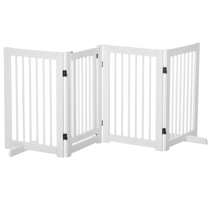 Barreira de Segurança para Cães em Madeira Dobrável para Escadas e Portas Veda para Cães Pequenos e Médios de 4 Painéis com Suporte de Pé para Interiores 204x36x75 cm Branco