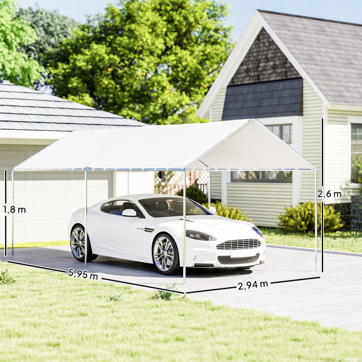 Tenda Garagem para Carro 3x6 m, Abrigo Exterior Portátil com Estrutura de Aço Galvanizado, Impermeável, Anti-UV, Pavilhão Gazebo de Jardim com Acessórios, para Eventos, Festas, Branco