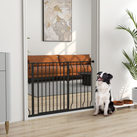 Barreira de Segurança para Cães Extensível para Escadas e Portas 75-115 cm com 2 Extensões e 10-20 cm Montagem a Pressão Aço Altura 76 cm Preto