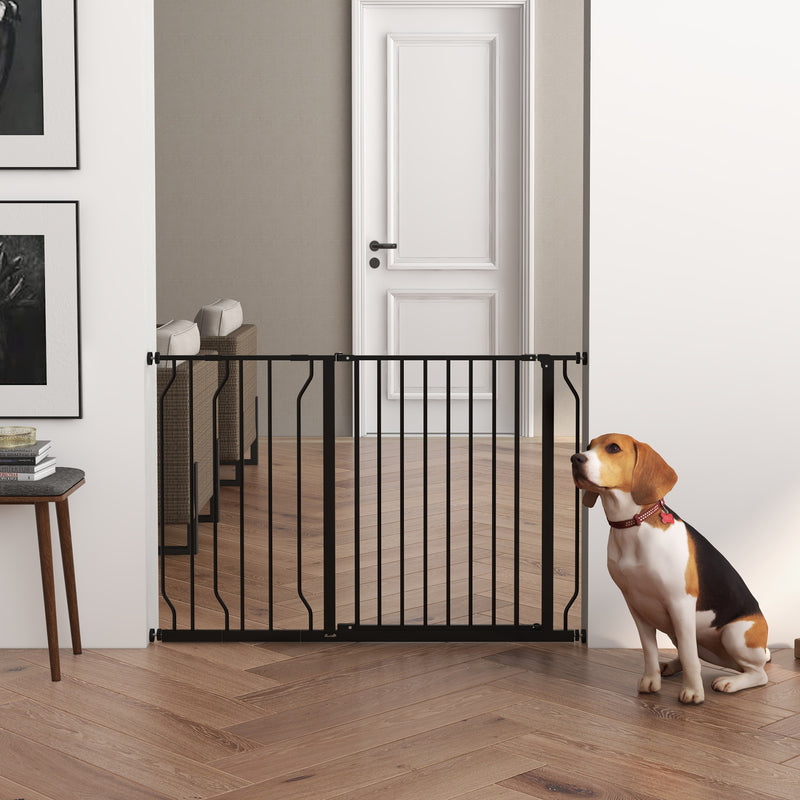 Barreira de Segurança para Cães Extensível para Escadas e Portas 75-115 cm com 2 Extensões e 10-20 cm Montagem a Pressão Aço Altura 76 cm Preto