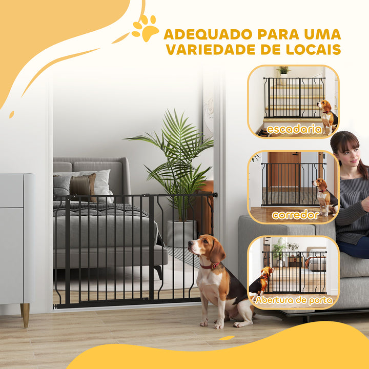 Barreira de Segurança para Cães Extensível para Escadas e Portas 75-115 cm com 2 Extensões e 10-20 cm Montagem a Pressão Aço Altura 76 cm Preto