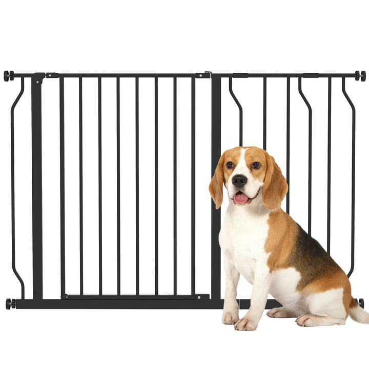 Barreira de Segurança para Cães Extensível para Escadas e Portas 75-115 cm com 2 Extensões e 10-20 cm Montagem a Pressão Aço Altura 76 cm Preto