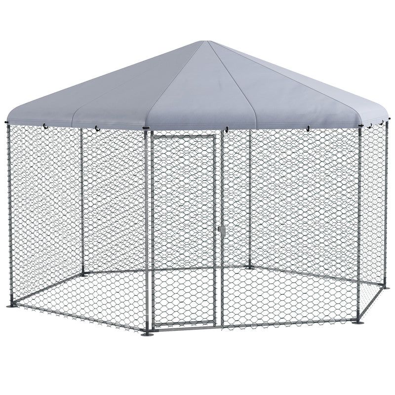 Galinheiro Grande de Exterior em Aço 400x346x263 cm Estrutura Hexagonal Coberta com Tecido Oxford Resistente aos Raios UV e Impermeável para Jardim Prata