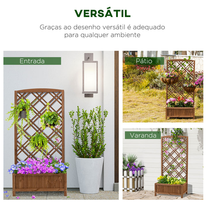 Floreira com Treliça de Madeira Caixa de Plantio com Suporte para Plantas Trepadeiras para Jardim varanda Pátio 60x30x122,5cm Madeira