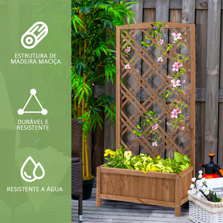 Floreira com Treliça de Madeira Caixa de Plantio com Suporte para Plantas Trepadeiras para Jardim varanda Pátio 60x30x122,5cm Madeira