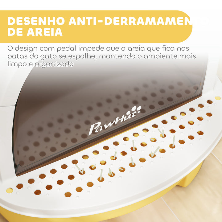 Caixa de Areia para Gatos Fechada Caixa de Areia para Gatos com Tampa e Bandeja Amovíveis Filtro de Carvão e Pá 40,5x52x39 cm Branco e Amarelo