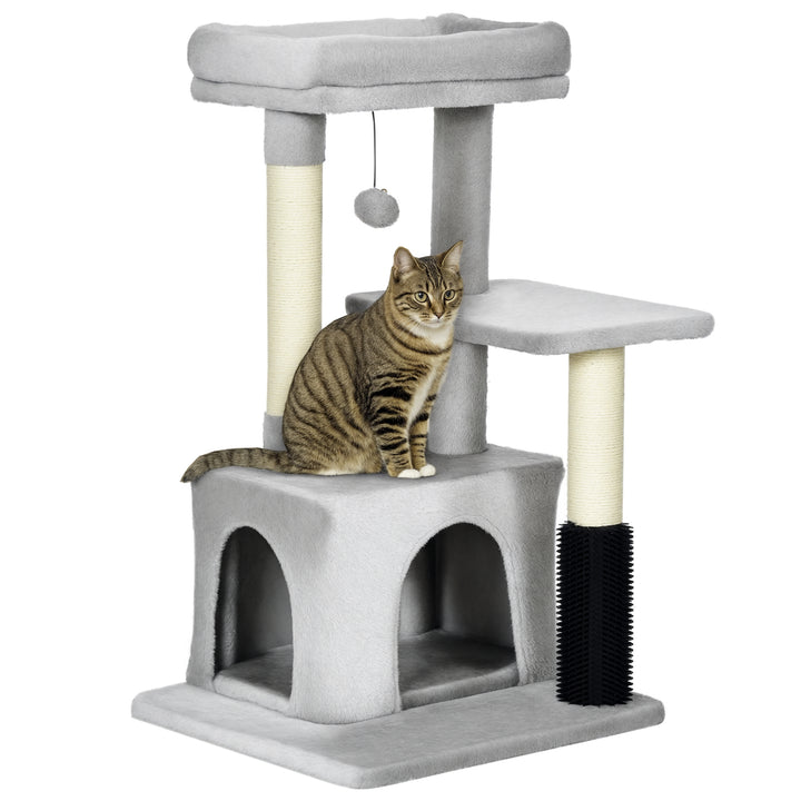 Arranhador para Gatos Médios Altura 85 cm Arranhador para Gatos com Casa Plataforma Bola Brinquedo Arranhador e Postes de Sisal 48x48x85 cm Cinza