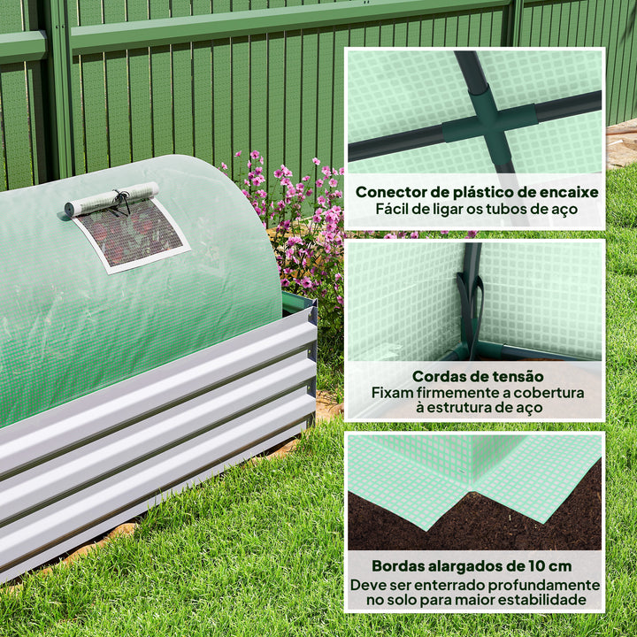 Estufa de Exterior 300x80x45 cm Estufa de Jardim com 5 Janelas de Rede Enroláveis, Estrutura em Aço e Cobertura de PE 140g/m² Anti-UV para Cultivo de Plantas e Flores Verde