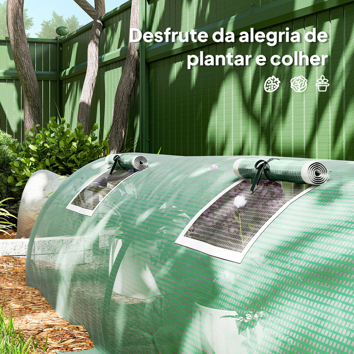 Estufa de Exterior 300x80x45 cm Estufa de Jardim com 5 Janelas de Rede Enroláveis, Estrutura em Aço e Cobertura de PE 140g/m² Anti-UV para Cultivo de Plantas e Flores Verde