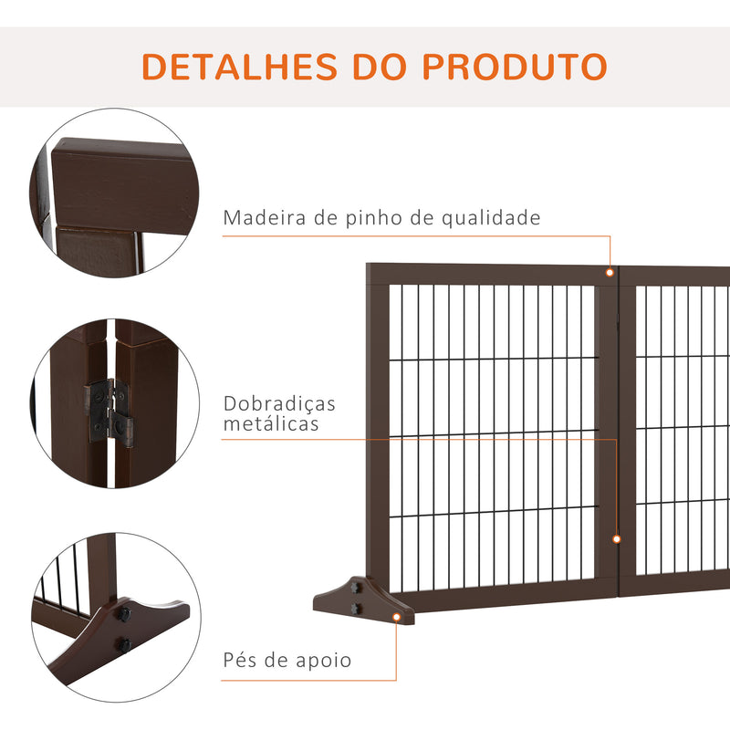 Barreira de Segurança para Cães de 3 Paineis Barreira para Cães com Estrutura de Madeira e Pés de Apoio para Corredor Escada 185x36x71 cm Marrom