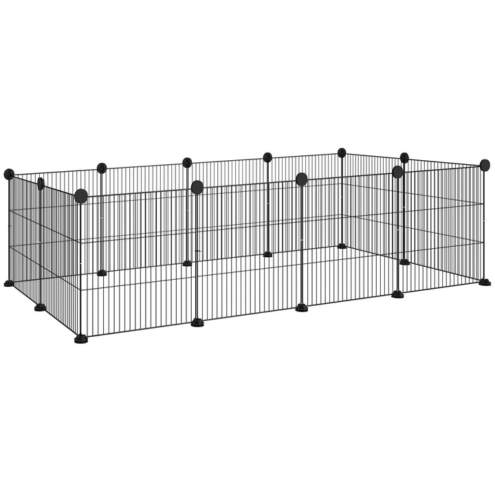 Recinto de Metal para Animais de Estimação Recinto Metálico com 12 Painéis para Pequenos Animais Desmontável DIY 140x70x35 cm Preto