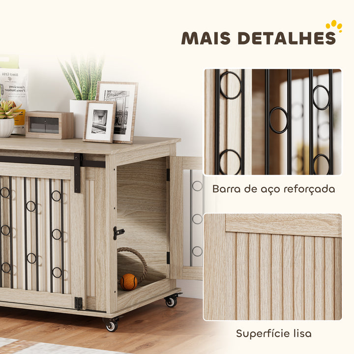 Móvel Gaiola para Cães com Rodas Mesa Auxiliar Casa para Animais Moderna com 2 Portas com Fecho para Cães Médios e Grandes 100x56x65 cm Carvalho