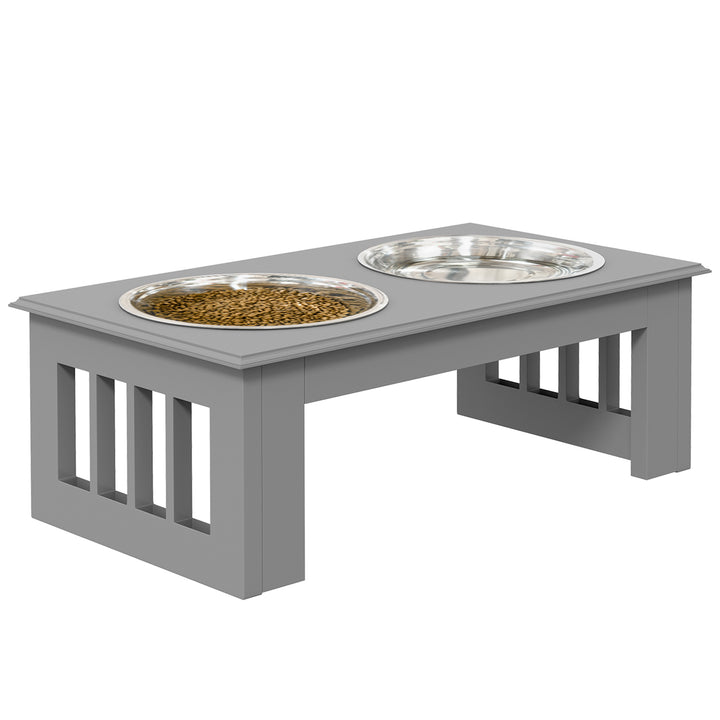 Comedouro Elevado para Cães com Suporte e 2 Tigelas Amovíveis de Aço Inoxidável Alimentador para Animais de Estimação 44x24x15 cm Cinza