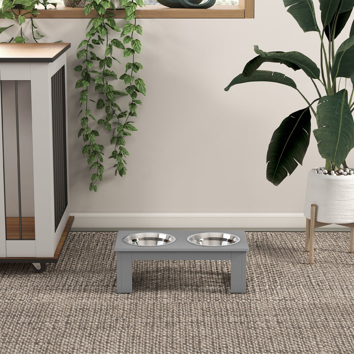 Comedouro Elevado para Cães com Suporte e 2 Tigelas Amovíveis de Aço Inoxidável Alimentador para Animais de Estimação 44x24x15 cm Cinza