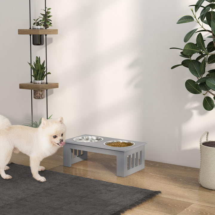 Comedouro Elevado para Cães com Suporte e 2 Tigelas Amovíveis de Aço Inoxidável Alimentador para Animais de Estimação 44x24x15 cm Cinza