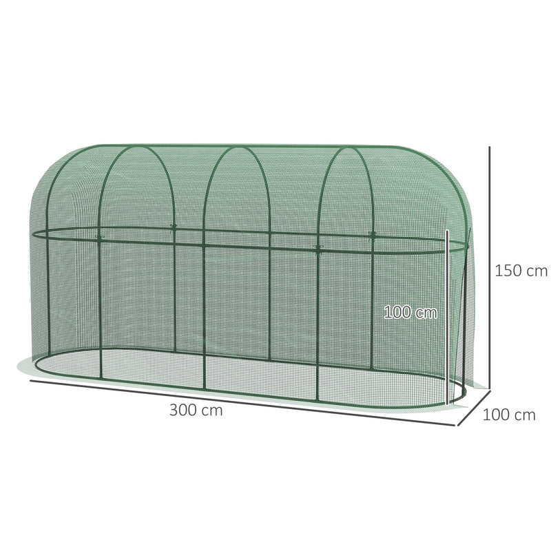 Estufa de Jardim Estufa para Plantas Estufa de Exterior com Porta com Fecho de Correr e Estrutura de Aço para Jardim, Terraço e Pátio 300x100x150 cm Verde