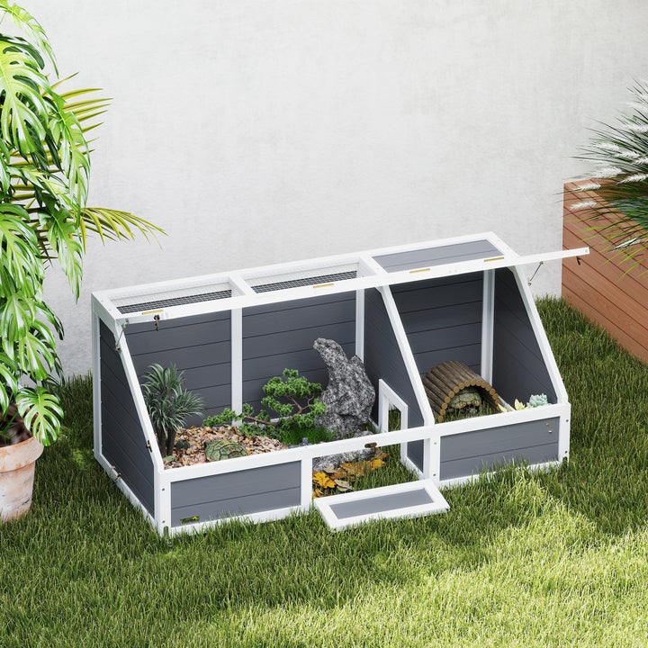 Casa para Tartarugas em Madeira Terrário para Répteis sem Base com Tampas Articuladas Porta Frontal com Pestilhas de Segurança 120x55x50 cm Cinza Claro