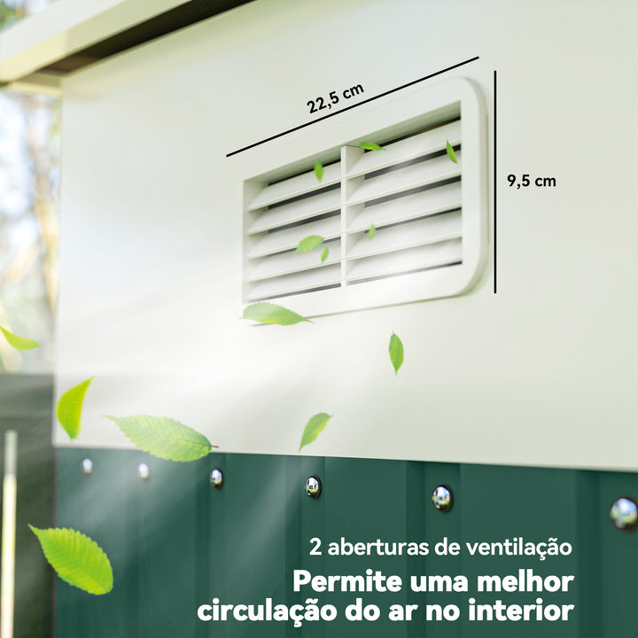 Abrigo de Jardim 280x345x201 cm 8,9 m² Abrigo de Exterior de Aço para Armazenamento de Ferramentas com Portas e 2 Janelas Verde