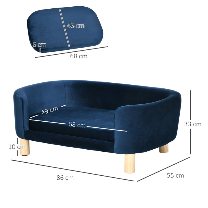 Sofá para Cães Pequenos Cama Elevada para Cães com Pés de Madeira Almofada Removível e Capa Lavável Carga 10 kg 86x55x33 cm Azul