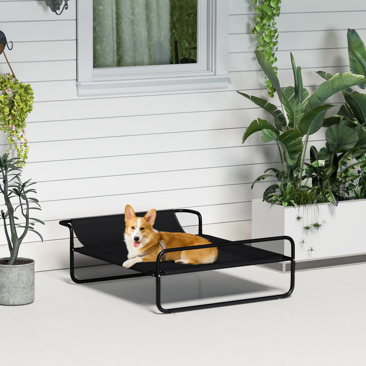 Cama Elevada para Cães Respirável para Cães Pequenos 91x69x29 cm Tecido de Textilene Apoio de Cabeça Inclinado Estrutura Metálica Interior e Exterior Preto