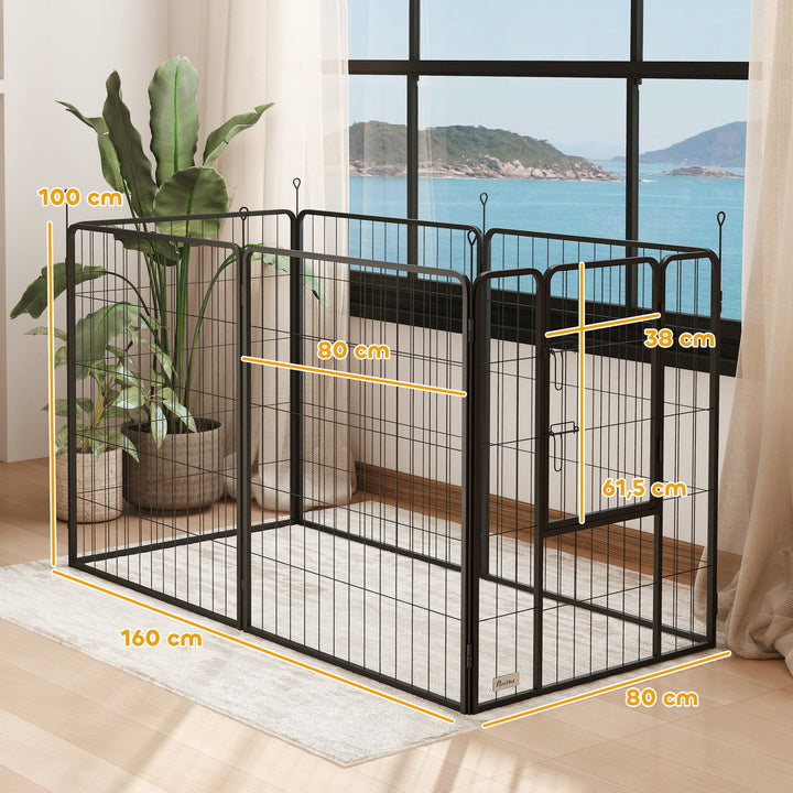 Parque para Cães com 6 Painéis de 100 cm de Altura Vedação Dobrável em Aço com Porta para Interior e Exterior Preto