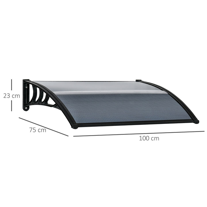 Marquise para Portas e Janelas 100x75x23 cm Marquise de Proteção contra Sol e Chuva com Cobertura de Policarbonato Preto