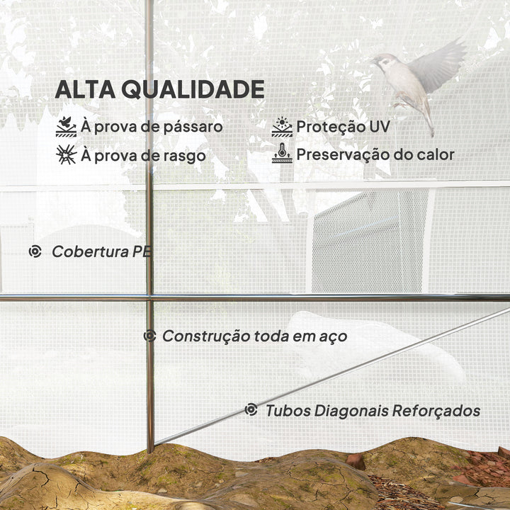 Estufa de jardim Tipo túnel para cultivo com 12 janelas e porta de enrolar Aço e PE 800x300x200 cm Branco