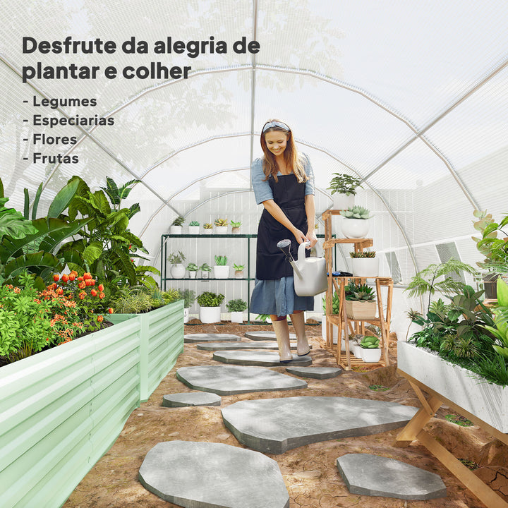 Estufa de jardim Tipo túnel para cultivo com 12 janelas e porta de enrolar Aço e PE 800x300x200 cm Branco
