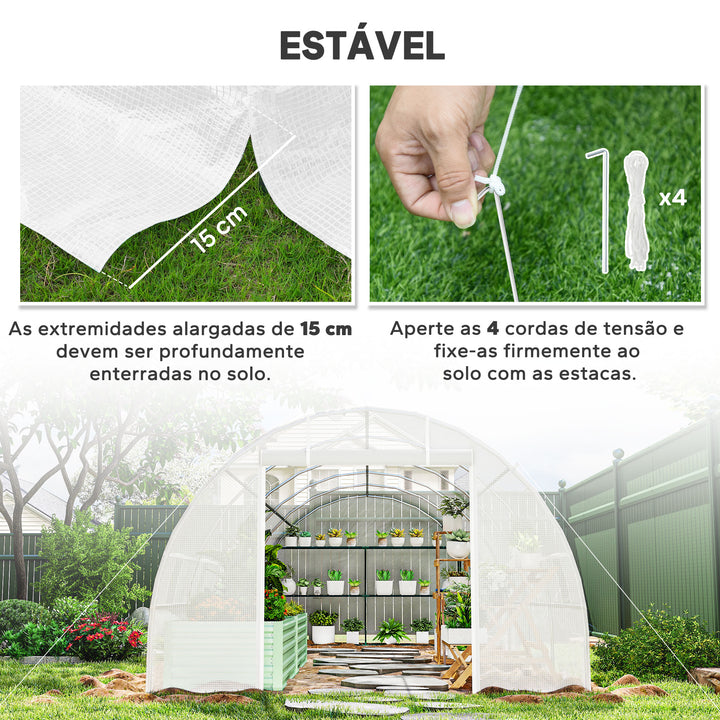Estufa de jardim Tipo túnel para cultivo com 12 janelas e porta de enrolar Aço e PE 800x300x200 cm Branco