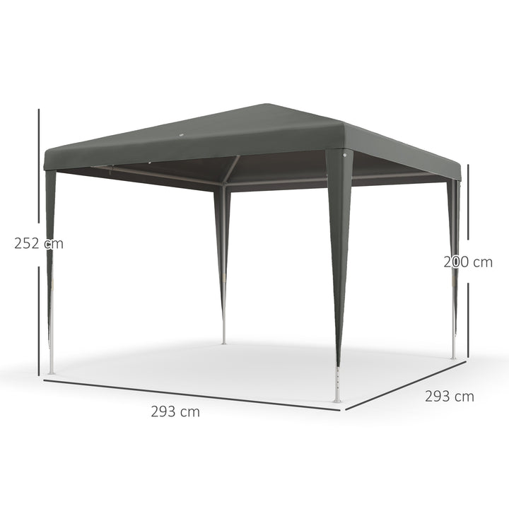 Tenda Desmontável 3x3 m Tendade Jardim com 4 Orifícios de Drenagem e Estrutura de Aço Anti-UV para Terraço Pátio ou Exterior Cinzento