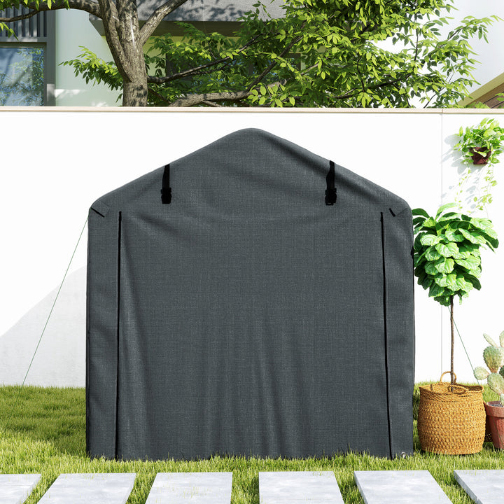 Abrigo de Exterior para Ferramentas e Bicicletas 2,2x1,57x1,65 m Abrigo de Jardim com Porta Desmontável com Fecho de Correr Impermeável Anti-UV Garagem Portátil Cinzento Escuro