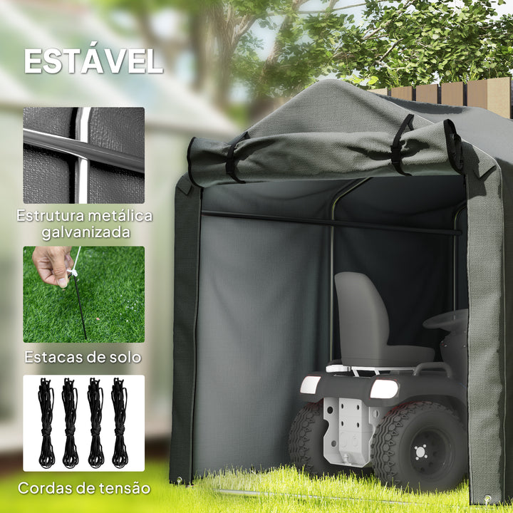 Abrigo de Exterior para Ferramentas e Bicicletas 2,2x1,57x1,65 m Abrigo de Jardim com Porta Desmontável com Fecho de Correr Impermeável Anti-UV Garagem Portátil Cinzento Escuro