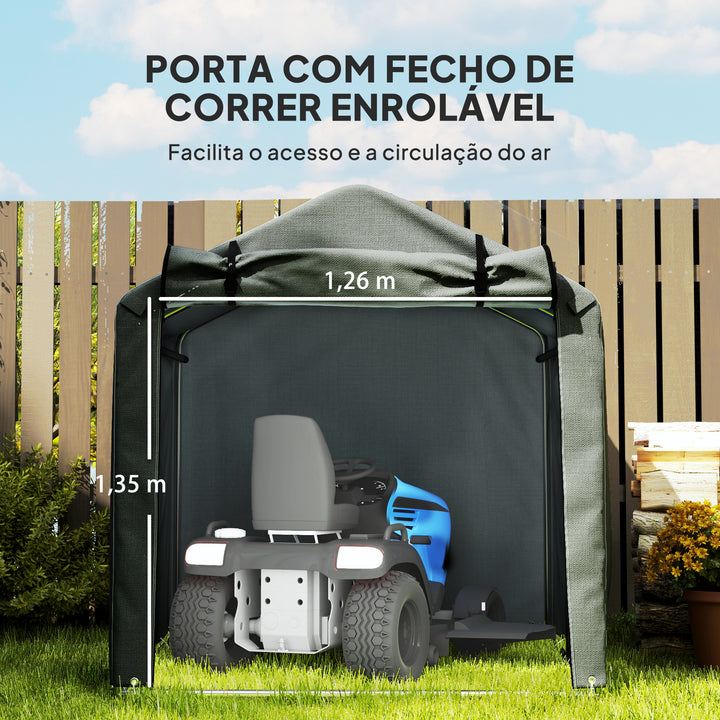 Abrigo de Exterior para Ferramentas e Bicicletas 2,2x1,57x1,65 m Abrigo de Jardim com Porta Desmontável com Fecho de Correr Impermeável Anti-UV Garagem Portátil Cinzento Escuro